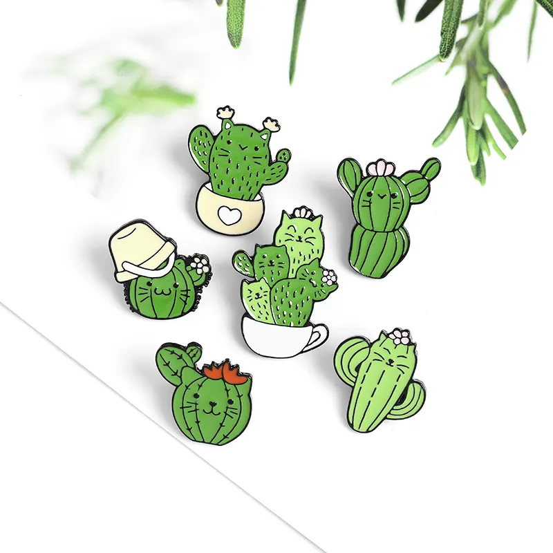 Cactus Gatto Distintivo Personalizzato Gattino Faccia Cactus Caffè Spille Camicia Risvolto Pin Vegetale e Animale Duro A Buon Mercato Dello Smalto Pin