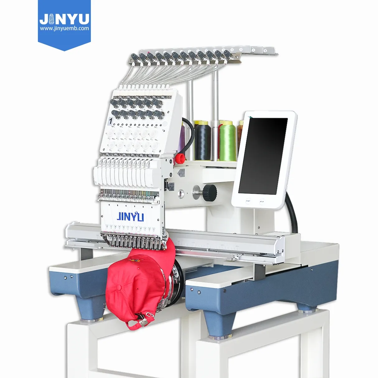 Jinyu máquina de bordado, único cabeça 12/15 agulhas multi cor automática preço para chapéu
