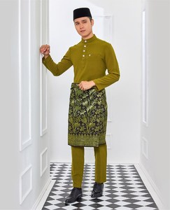 Malezya müslüman erkek Baju kuleft Melayu ipek gizli Zip sol tarafta modeli Baju kuembroidery nakış S Baju Raya