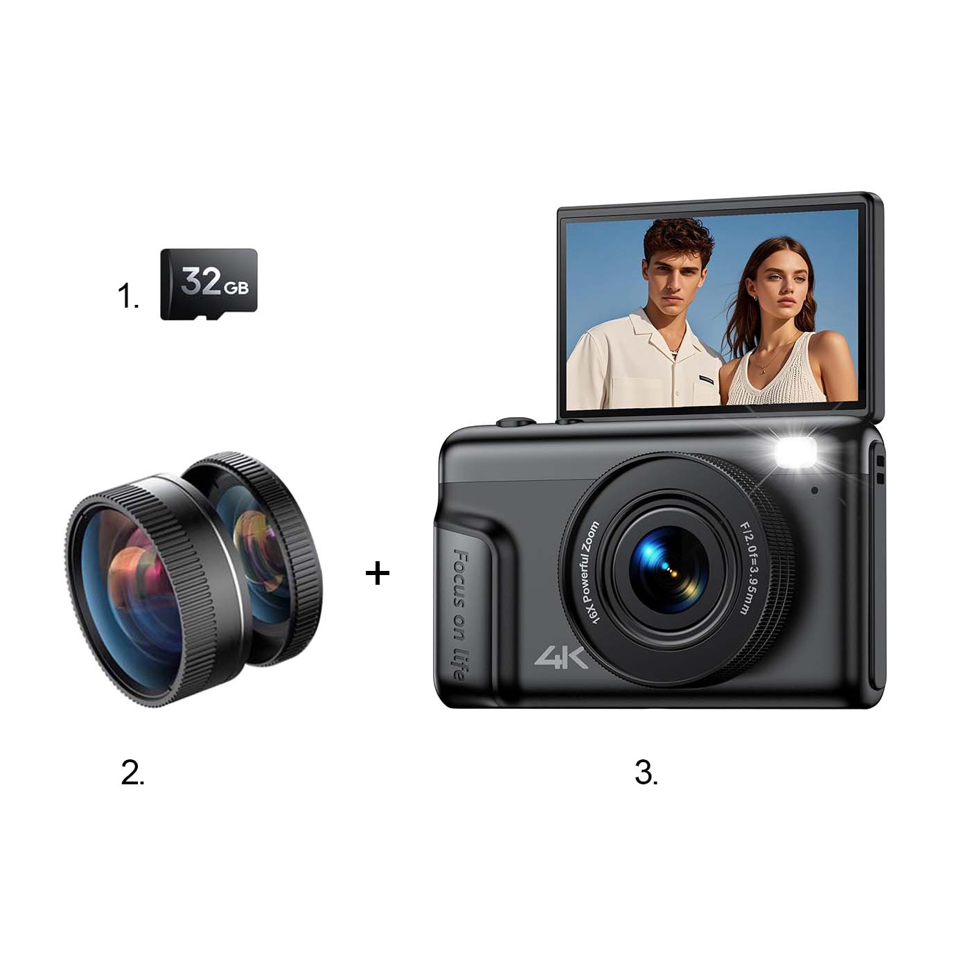 32 Go Noir avec objectif grand angle et objectif macro
