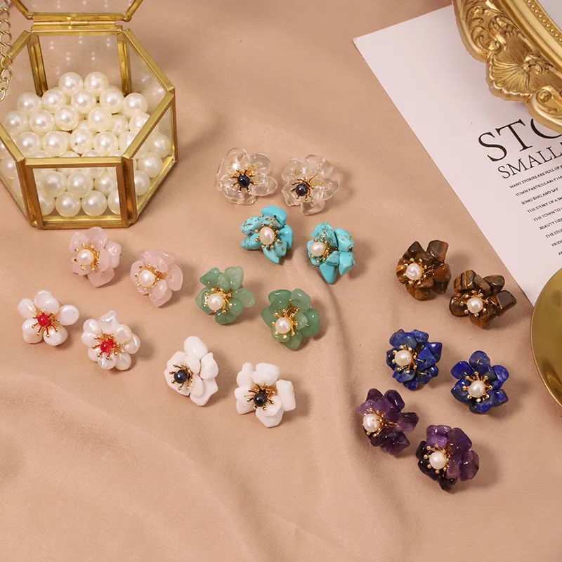 Orecchini a bottone in argento Sterling 925 orecchini a fiore in pietra naturale per le donne regalo di compleanno per gioielli moda ragazza