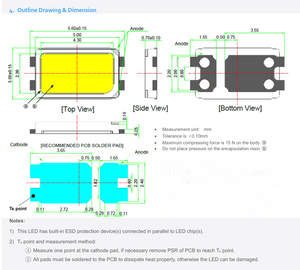 Orta güç SMD 5630 3V 180mA 0.5W beyaz LED diyot LM561B artı 2700K Ra70 SPMWHT541MP3WAWMS0 - Product Image 3