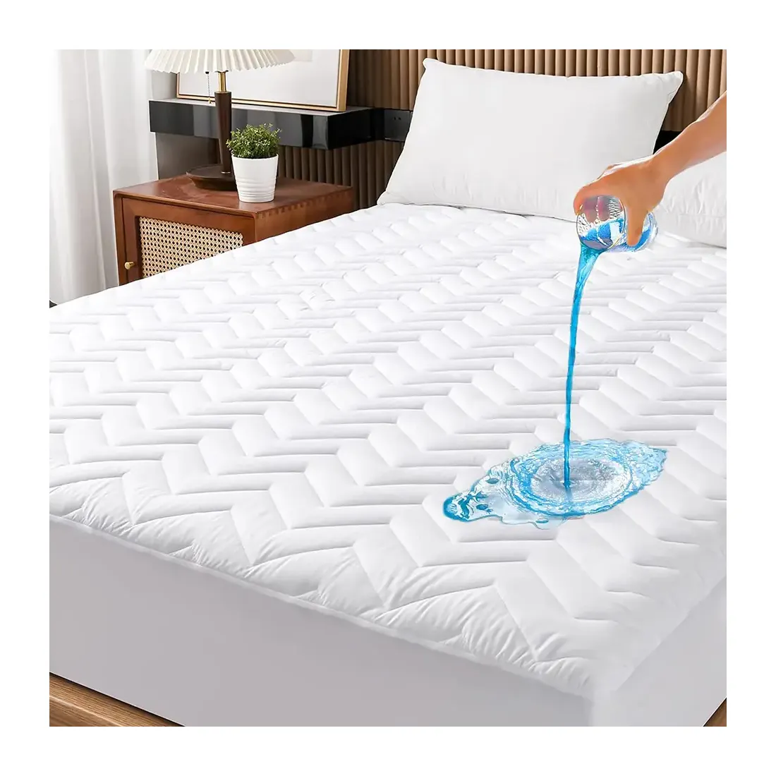 OEM Natural Soft Bed Bug Equipado Capa Impermeável Colchão Acolchoado Protector com Saia