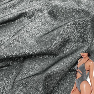 New arrivals tùy chỉnh long lanh màu đen bạc kim loại lurex 4 cách căng Jacquard nylon spandex vải đồ bơi đồ lót vải - Product Image 1