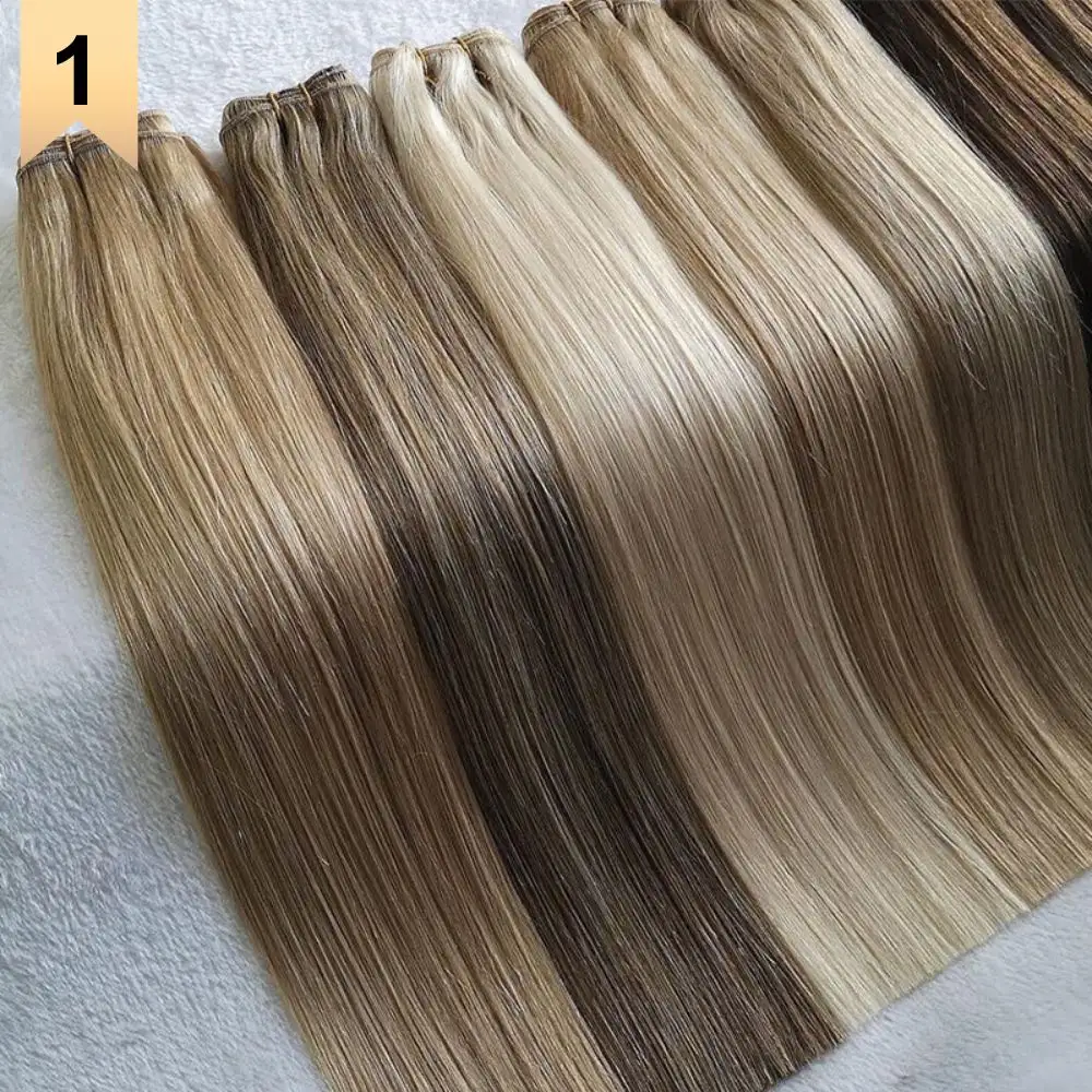 Groothandel Blonde Russische Ruwe Menselijk Haar Inslag Extensions Virgin Remy Cuticula Uitgelijnd Dubbel Getrokken Menselijk Haar Bundel Inslag Weave