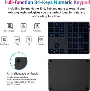 Aluminum Numpad 7-Color Backlit Bluetooth 5.0 Wireless Number Pad Slim 34Key Rechargeable <strong>Numeric</strong> Keypad - Product Image 6