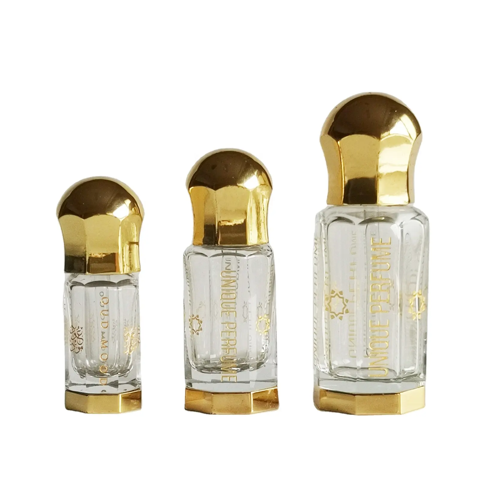 Botella de cristal rellenable con grabado en oro, botella vacía de cristal rellenable para Attar y Perfume, 3ml, 6ml, 12ml