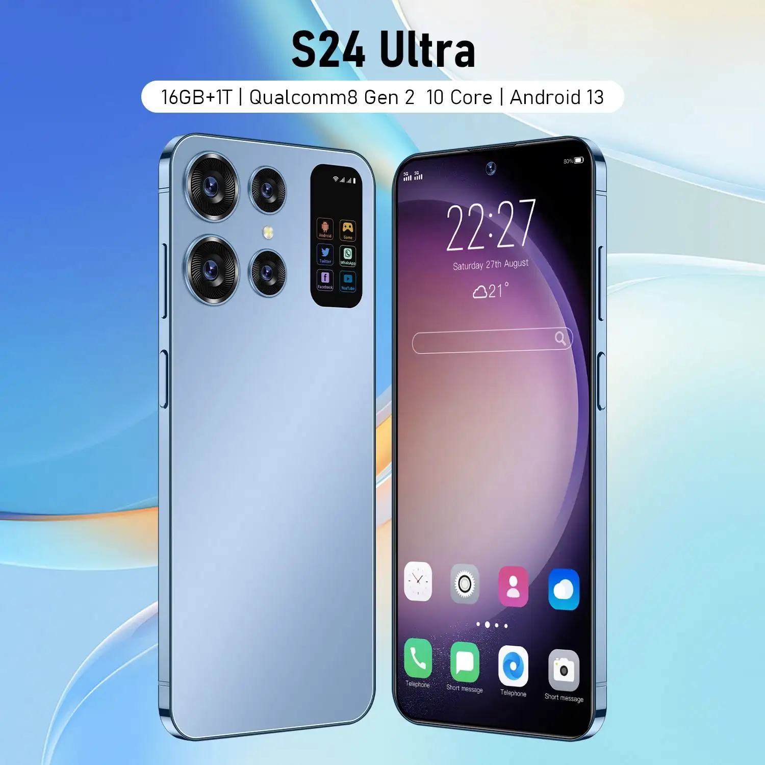 Venta caliente 2024 Listado más nuevo S24 Ultra Smart AI Phone Pantalla ancha YouTube Carga rápida Teléfono móvil con lápiz óptico