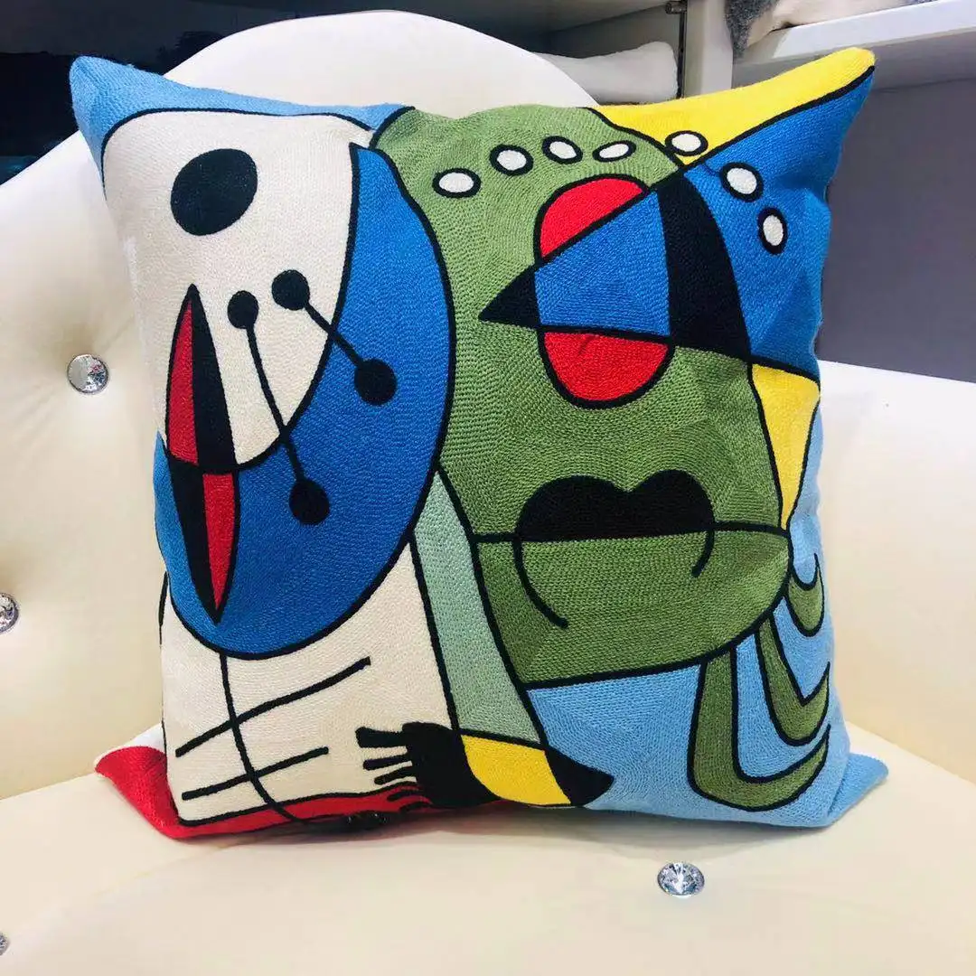 Venta directa de fábrica Animal abstracto Picasso bordado pintura al óleo algodón funda de almohada funda de cojín para sofá sala de estar