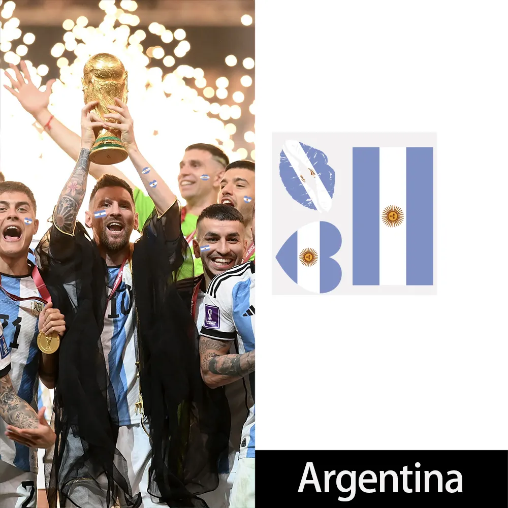 Argentina personalizza adesivi per il viso da parata per feste all'ingrosso tifosi di partite di calcio cheer flag adesivi per tatuaggi di alta qualità