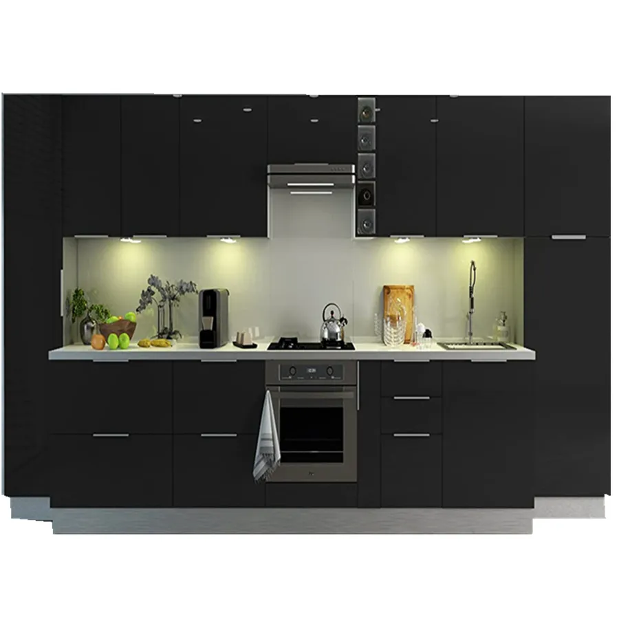 Black mahogany free standing laminate yellow built hotel complete kitchen cabinet