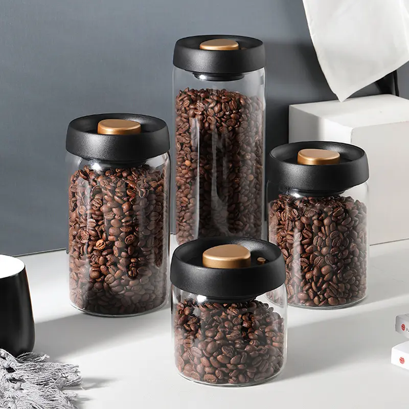 Hava geçirmez kahve teneke kutu cam vakum depolama kavanoz kahve çekirdeği depolama kavanoz mutfak depolama konteyner şeffaf hububat tankı