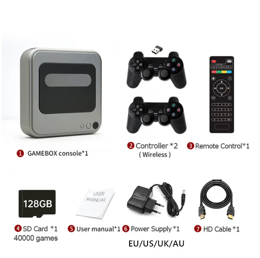 G7 Konsol TV Android, Gamebox 40000 + Game Retro Video Game Mendukung WiFi 4K HD 50 + Emulator untuk PS1/N64/DC/PSP Kotak Gaming