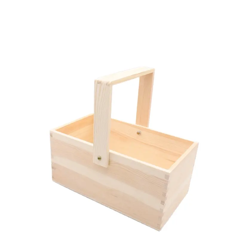 Cesta de mano de madera creativa, caja de regalo de boda con mango