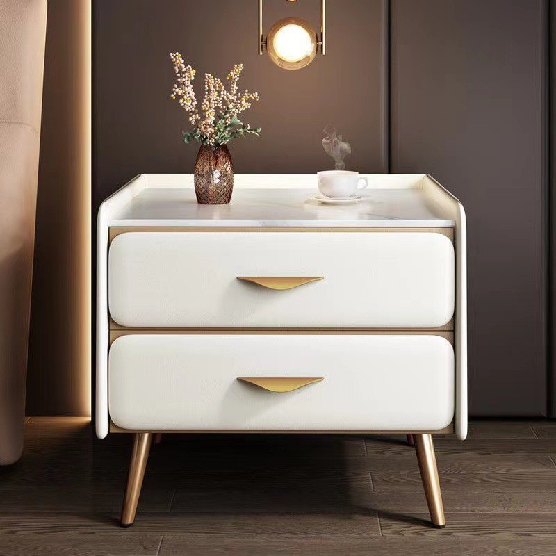 White (top surface of the slab) with gold accessories