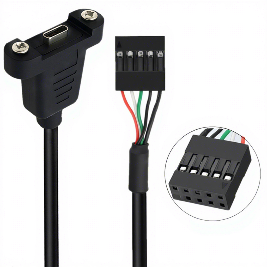 Black Type-c female with screw to dupont 2.54 2x5p