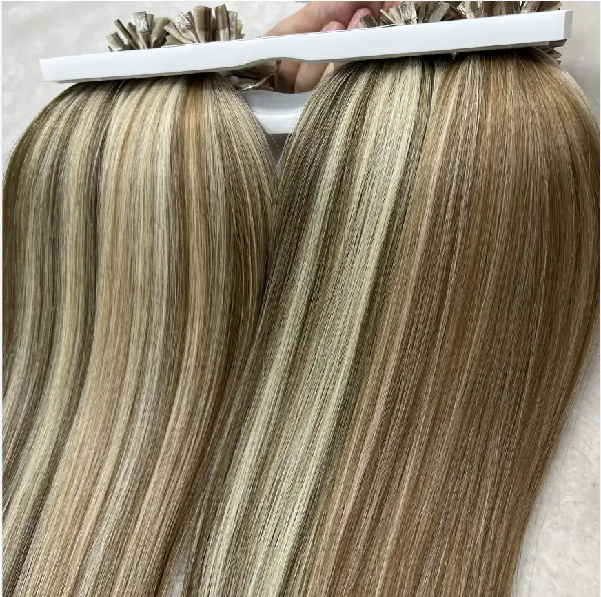 Vente en gros Extensions de cheveux humains russes à double tirage avec colle à la kératine Extensions à pointe plate