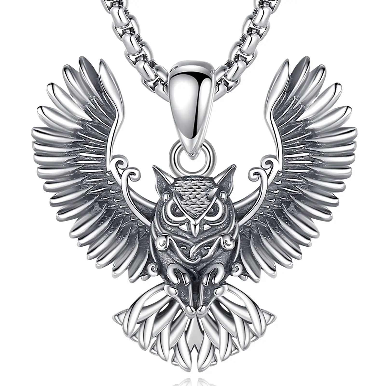 Merryshine hommes 925 argent Sterling gothique hip hop bijoux vintage hibou forme pendentif collier