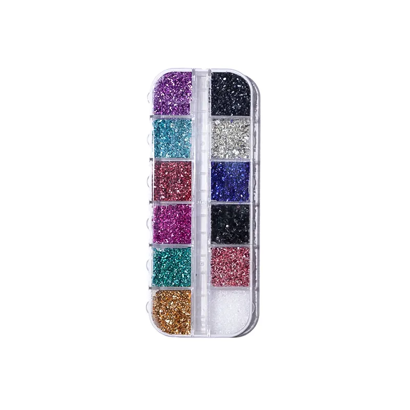 1 상자 유리 마이크로 라인 석 다이아몬드 DIY 네일 장식 조각 12 색 짓 눌린 돌 UV 젤 폴란드어 장식 액세서리