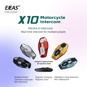 EJEAS X10 Motocicleta Malla Grupo Intercomunicador Casco Bluetooth Auriculares 6 Riders 2 vías inalámbrico moto intercomunicador Sistema de auriculares