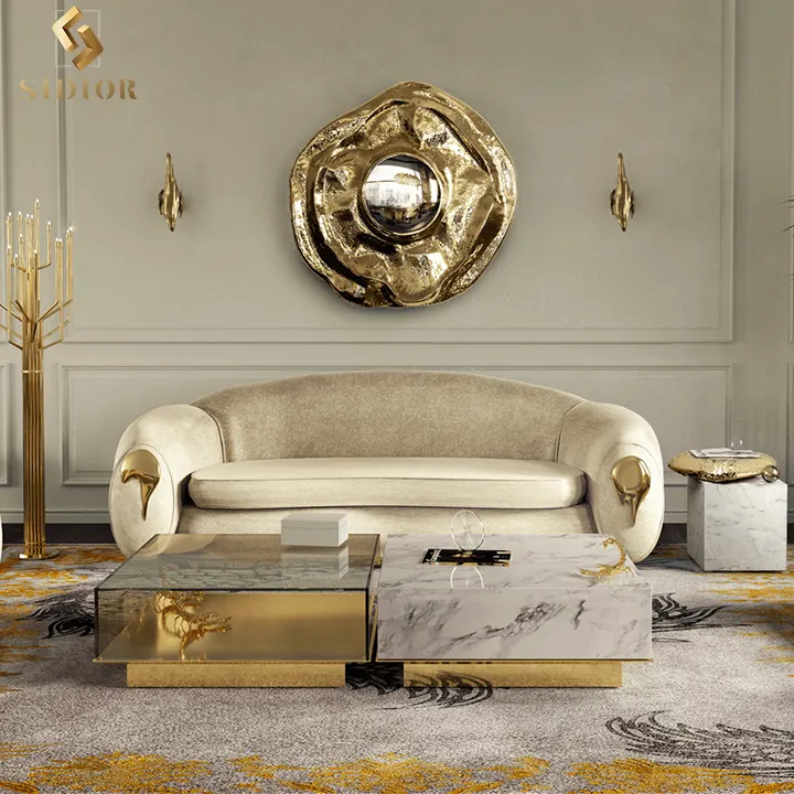 Boca Design Villa, conjunto de sofás de terciopelo de estilo moderno, juego de muebles de sala de estar de lujo ligeros, sofás curvos personalizados para la venta
