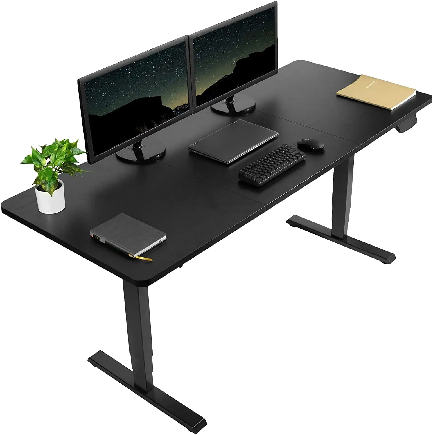 2023 Hot Sale Novo Design Mental Office Móveis Sente-se para Stand Tabletop com Teclado Bandeja para Monitores Duplos Mesa De Pé