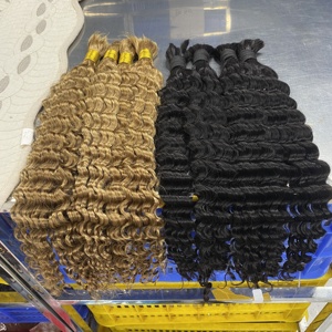 WXJLONGHAIR 100% 未処理のバージンナチュラルディープウェーブバルク編組人毛編組用横糸なしヘアエクステンション