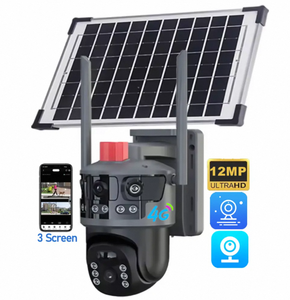 4Lens 3 ekranlar 12MP 6K HD açık gözetim kamera 360 PTZ IP CCTV kablosuz WIFI güneş 4G Sim kart kamera güvenlik - Product Image 1