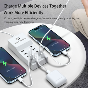 2024 <strong>Multi</strong> Charger Station 10 in 1 Type C Travel Phone Charger Tower Fast Charger Dock Hub <strong>with</strong> US <strong>EU</strong> <strong>Plug</strong> - Product Image 2