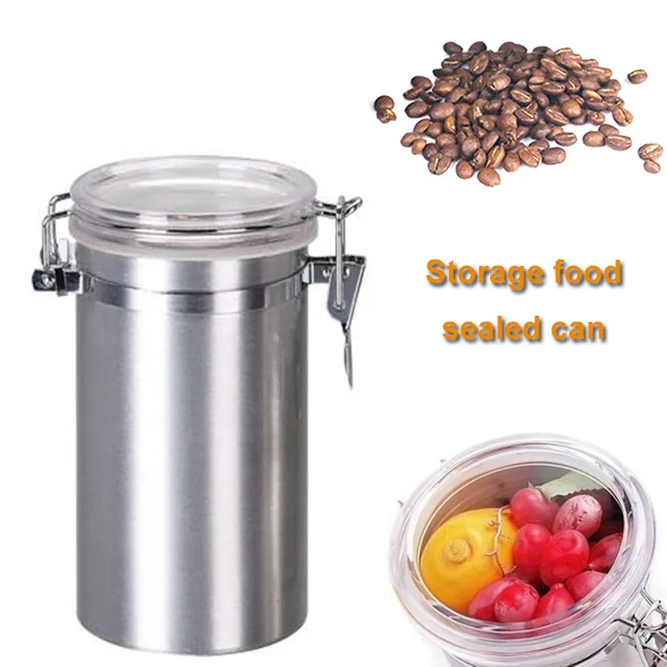 Recipiente acrílico de alumínio para armazenamento de alimentos, recipiente hermético de alumínio para café 60g com tampa clara