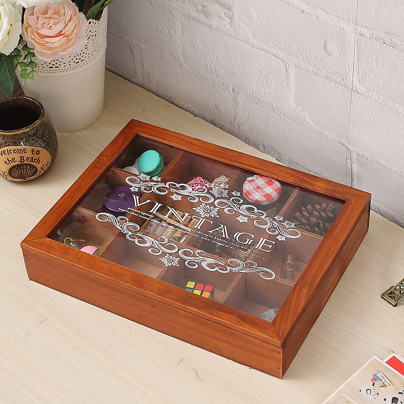 Antique-colored large twelve-compartment patterned acrylic box