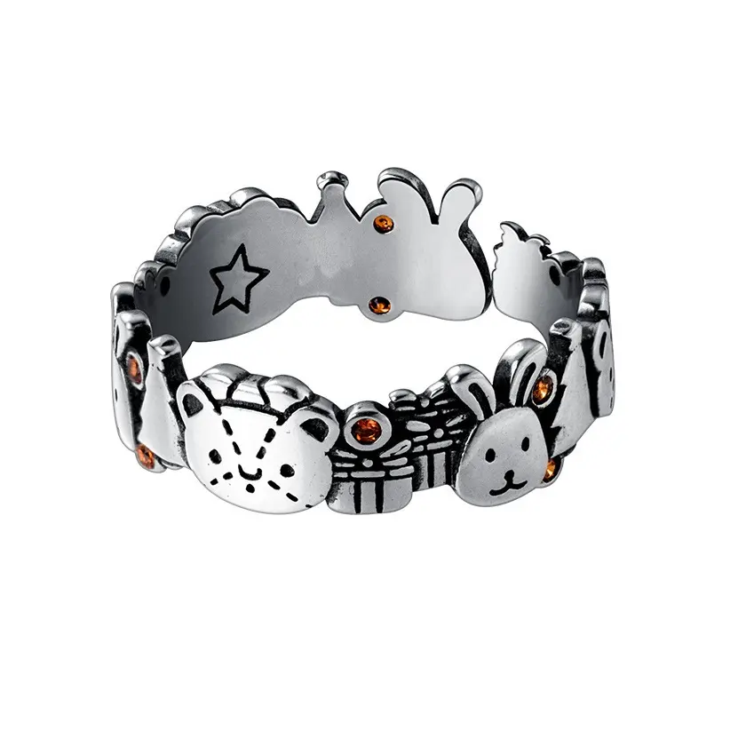 RC1137 Simples bonito urso coelho anéis abertos para mulheres retrô hip hop cor jóias acessórios góticos