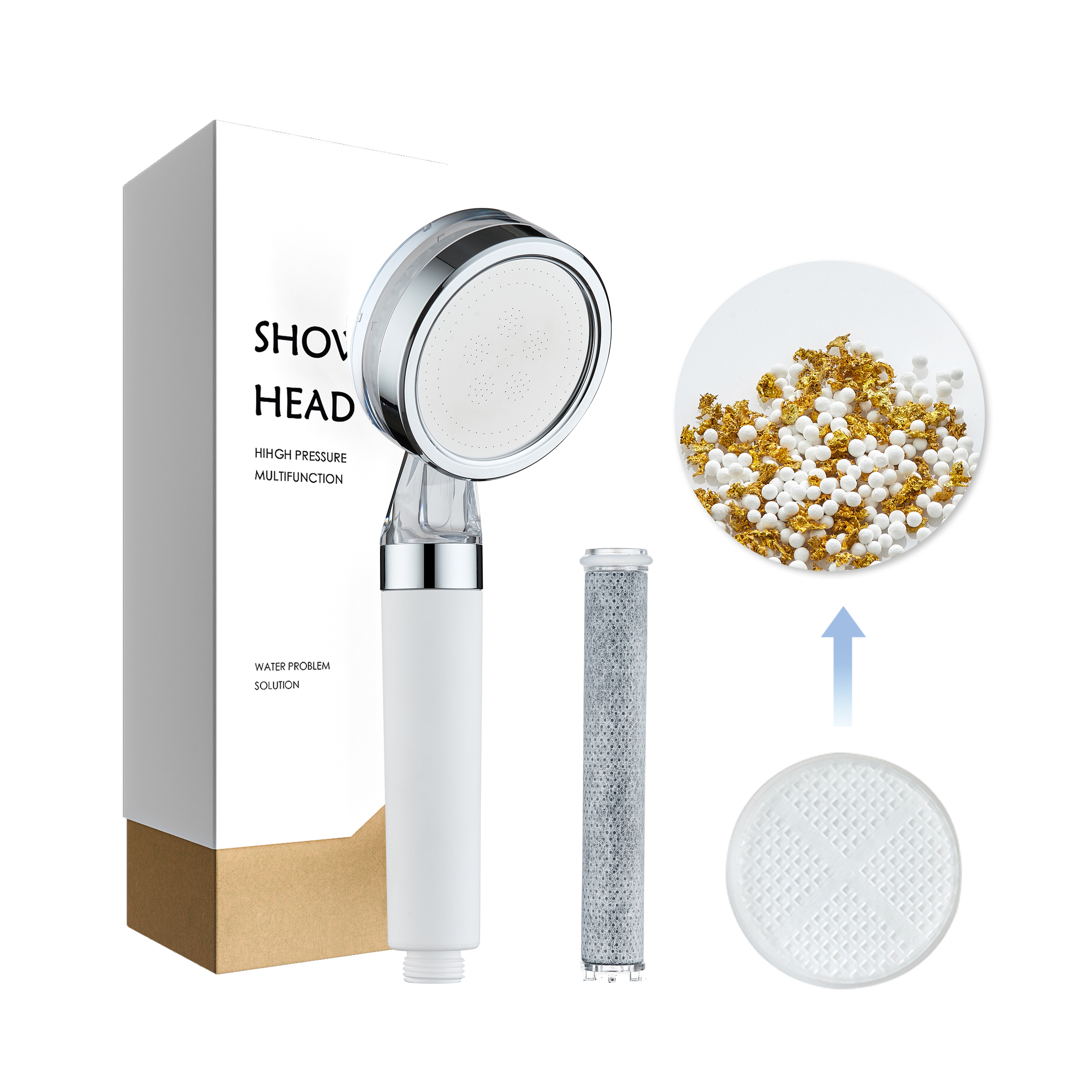 Pommeau de douche à main + Boîtier de filtre KDF + Filtre à charbon