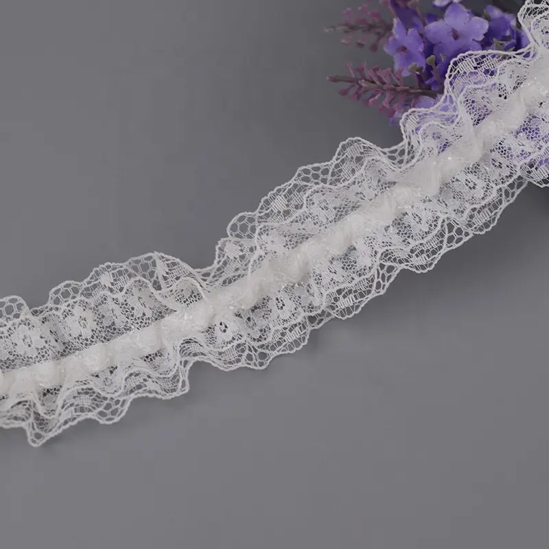 2023 Floral Nylon Elastic Border Lace Embroidery Bridal Lace Wedding Cord Lace Trim