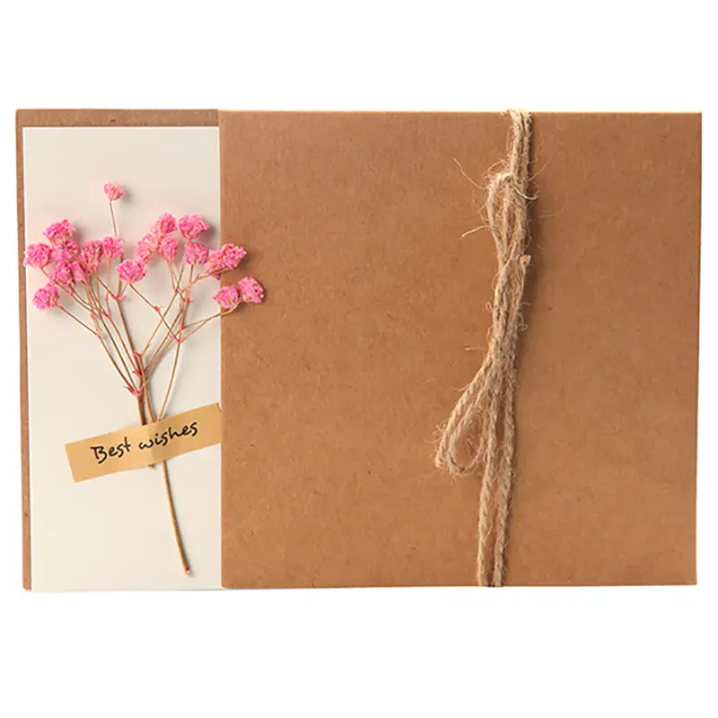 Hot Sale Vintage Card Brown Paper Dry Flower Greeting Cards Wholesale Birthday Cards Business Gift Offset Printing Customized