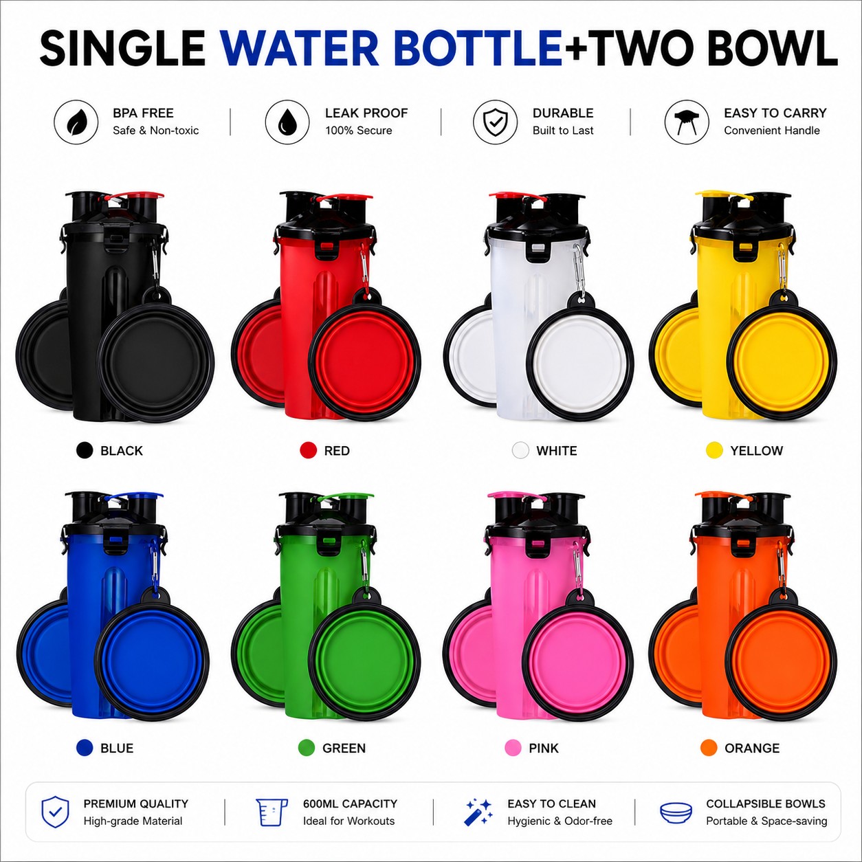 SINGLE WATER BOTTLE+TWO BOWL
