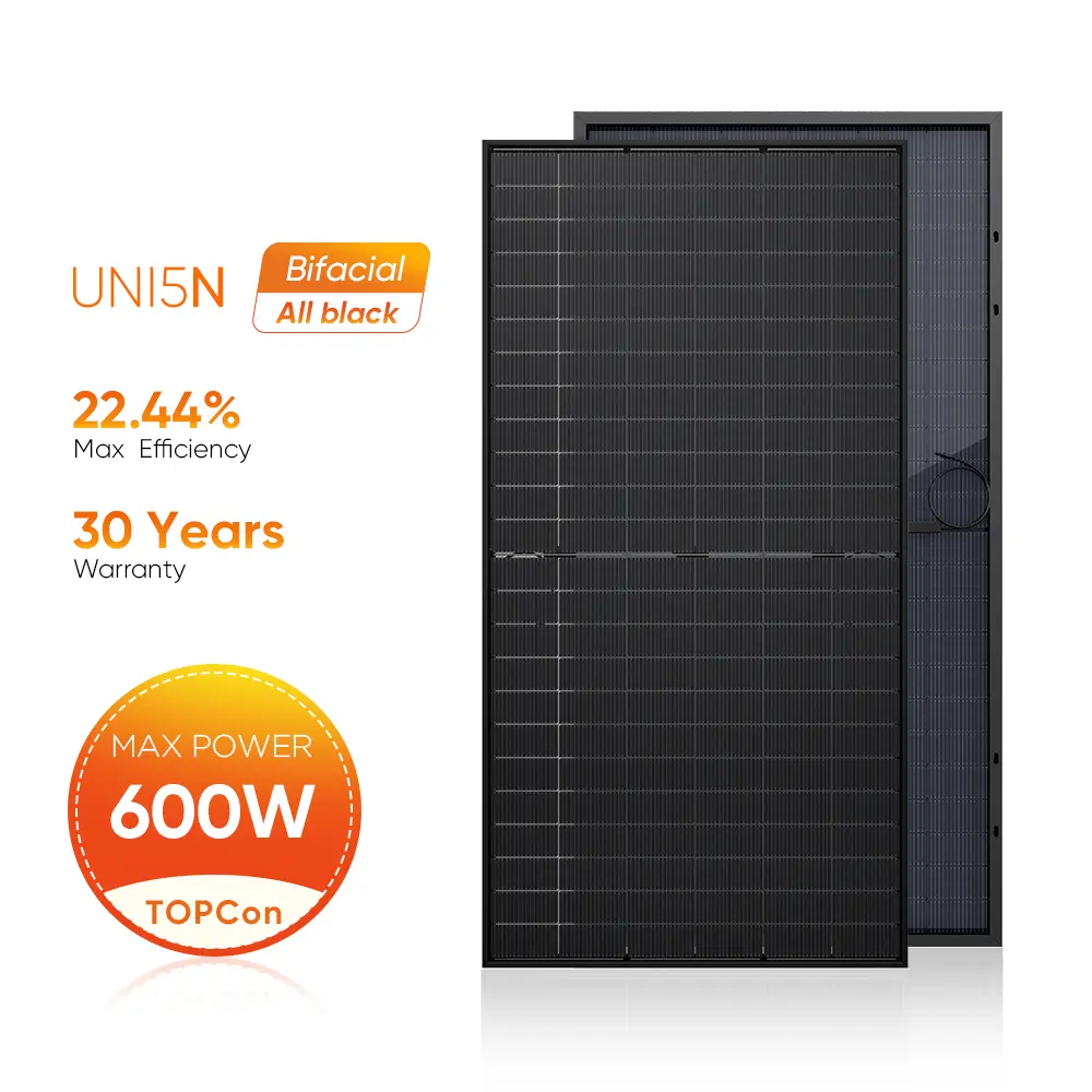 Panel daya surya Modul Surya Hitam semua untuk sistem energi 450 Watt 500W 550W 600W 650W panel Bifacial Topcon Pv