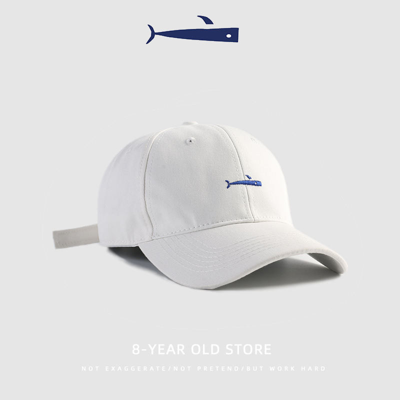 B152211 Simple Whale Embroidery Cotton Baseball Cap, White