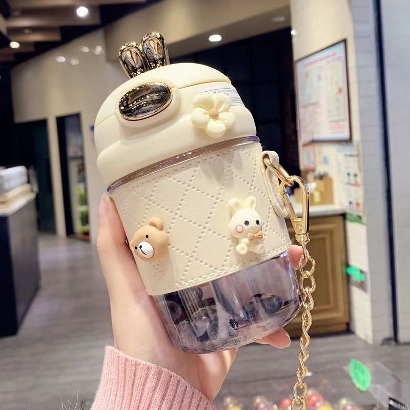 Blanc -380ml avec autocollant 3D+chaîne de perles