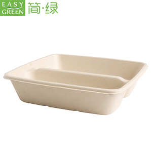 Compostable Take Out Food Containers com tampa clara ES1000-2, Bagaço para ir Recipientes Tigelas de almoço de papel descartáveis retangulares