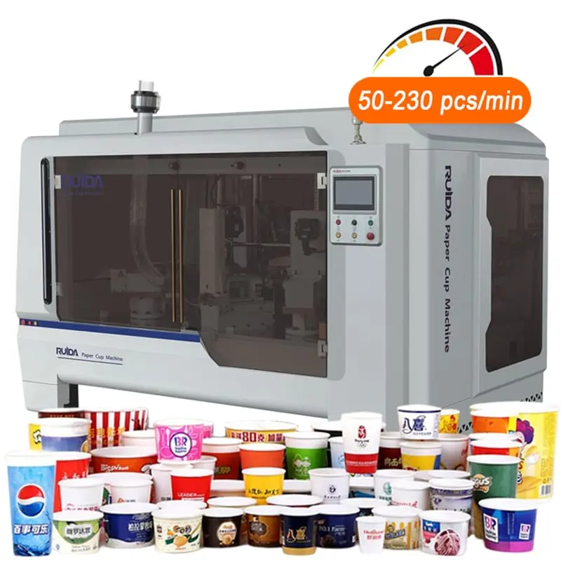 Özel 50-230 pcs/dak 3-40oz kağıt bardak makinesi baskı ve yüksek hızlı tam otomasyon kesme Die kağıt bardak yapma makinesi