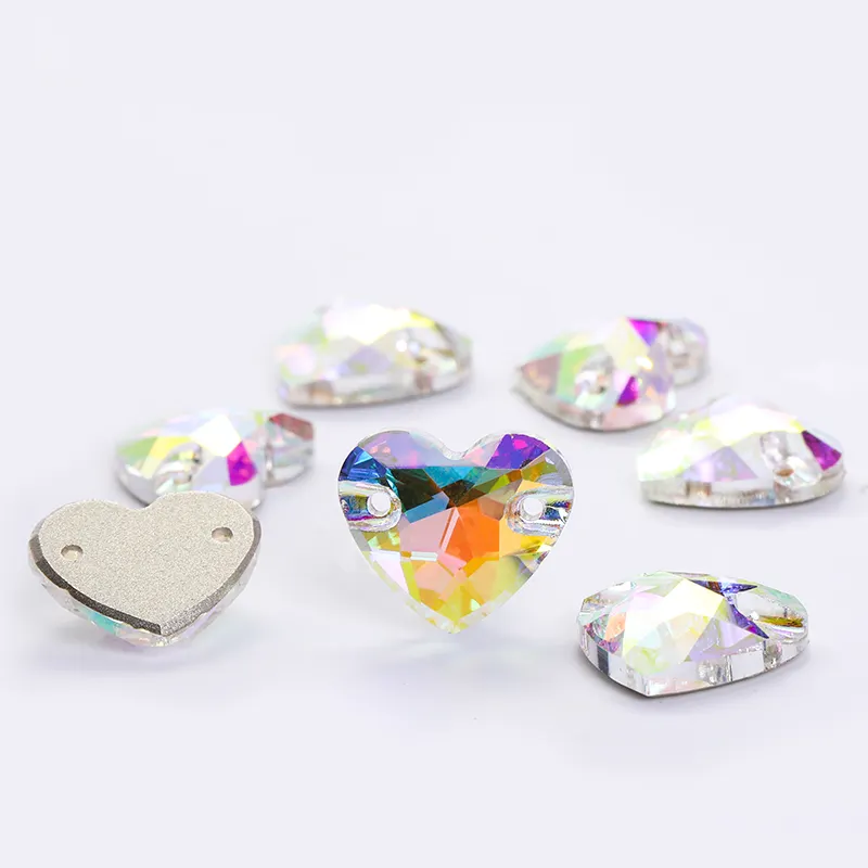 Xichuan-diamantes de imitación en forma de corazón para coser en la parte trasera plana, piedras de cristal 3d strass, accesorios de decoración DIY para vestido