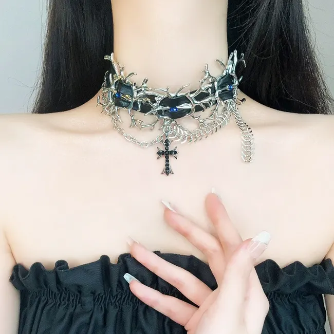 Dazgirl винтажное ожерелье-чокер из искусственной кожи в стиле панк-готик с крестом