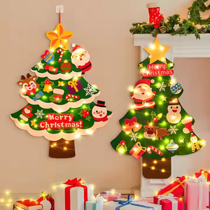 Decoración de pared navideña de árbol de Navidad de fieltro personalizado DIY con cadena de luz adecuada para niños y niños pequeños