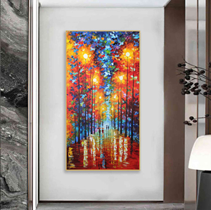 鮮やかな木カラフルな抽象的な風景画通りを歩くカラフルなアートワーク - Product Image 5