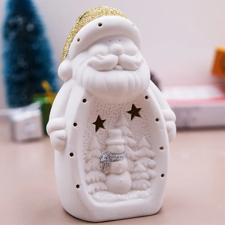 Ornamento de Papá Noel de Navidad, luz LED, regalo de cerámica, artesanía de Navidad para regalos, decoraciones para el hogar, nueva tendencia