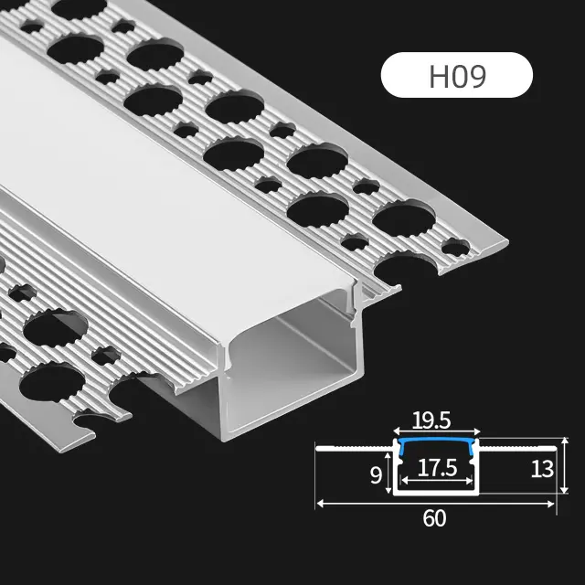 H09 Perfil de alumínio embutido de LED de teto de alta qualidade para luz de tira de gesso de canal de alumínio