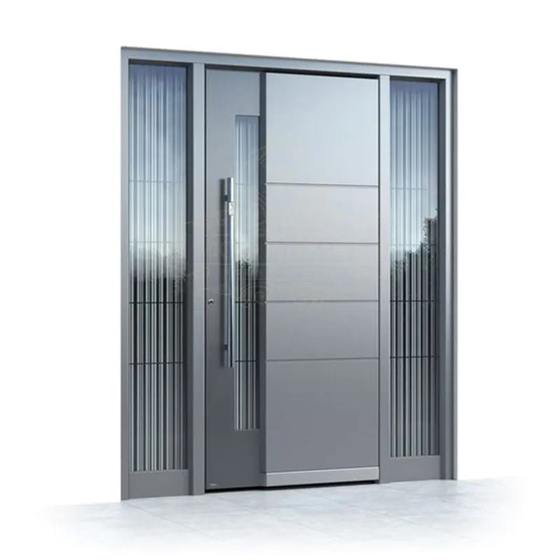 Pintu Keamanan Besi Tahan Karat Utama Pintu Masuk Eksterior Dekoratif Desain Modern Pintu Masuk Pivot Depan Logam Rumah