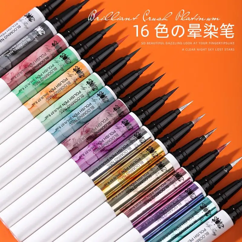 16 Color Blooming Ink Pen Smoke Color Liquid Marble Pattern Nail Painting Brush For Press On Nails Art Pen Beauty Tool