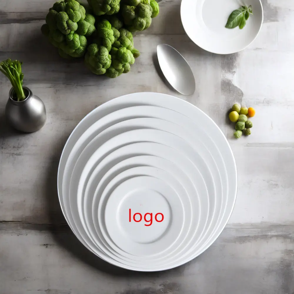 Ucuz fiyat yüksek kalite toptan toplu beyaz düz tabaklar set düğün ev restoran özel logo seramik porselen tabaklar